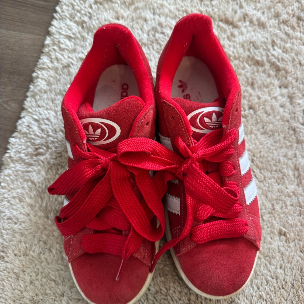 adidas Red and White Women's Suede Sneakers